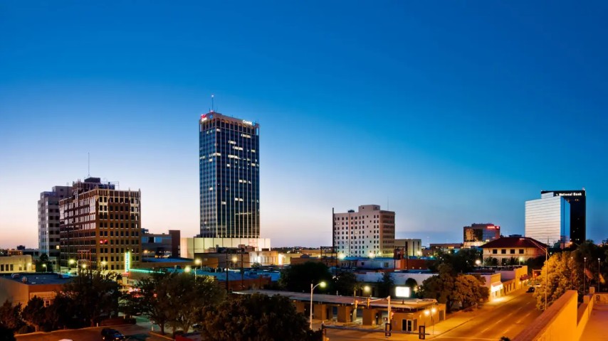 Amarillo Texas skyline at twilight