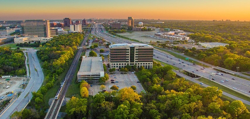 Richardson Telecom Corridor aerial view at sunset